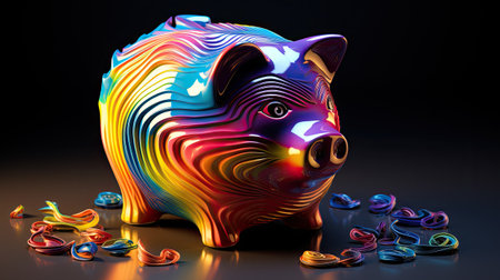 Piggy bank with colorful abstract background.の素材