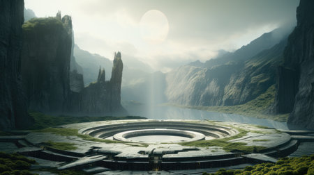 Fantasy alien planet. Mountain and lake.の素材