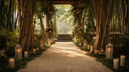 Wedding archway with candles in the garden. Wedding ceremonyの素材