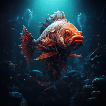 Red piranha fish in deep water.の素材