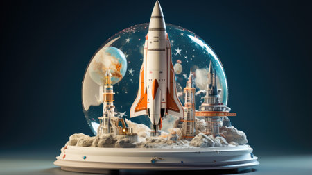 Space rocket in the moonlight. Space travel concept.の素材