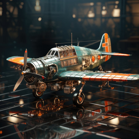 an old military airplane on the background of the night cityの素材