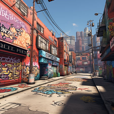 Street with graffiti in Cityの素材