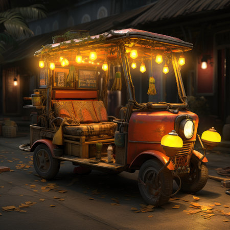 Tuk tuk in the street at night.の素材