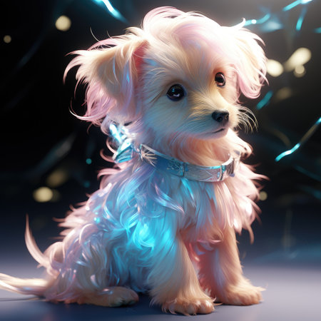 Cute little chihuahua dog with blue and pink hairの素材