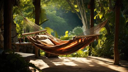 Hammock in a tropical garden. Relaxing in a hammockの素材