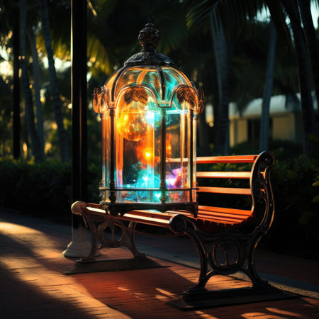 Lantern in the garden at sunset. Selective focus.の素材
