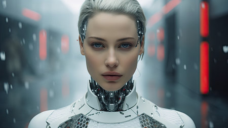 a female cyborg or robot in the futureの素材
