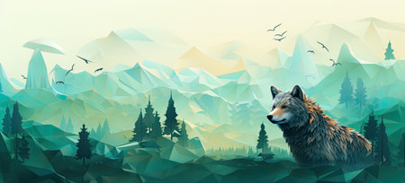 Vector illustration of a wolf in the mountains.の素材