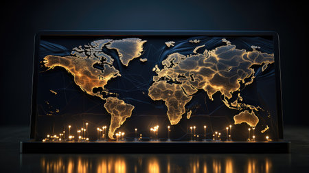 World map on a laptop screen.の素材