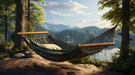 Hammock on the lake in the mountains.の素材