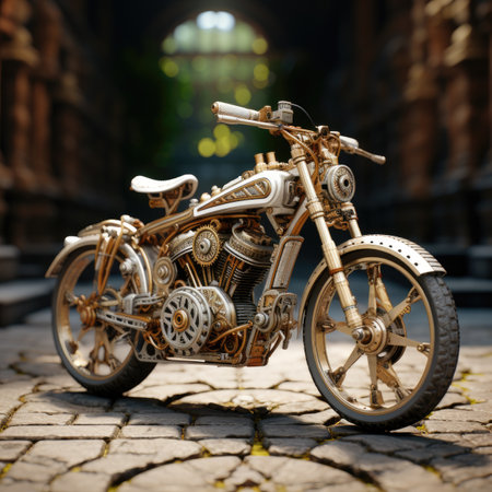 Motorcycle model on the background of an old warehouseの素材