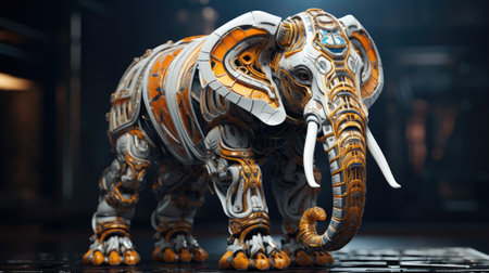 3d rendering of an elephant statue in a science fiction space.の素材