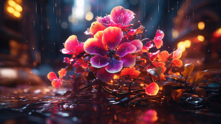 Flowers in the rain. Colorful flowers in the rain.の素材