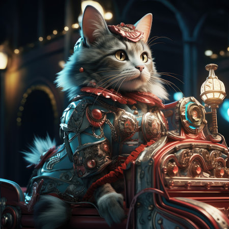 Cute cat in medieval costume sitting on the throne.の素材