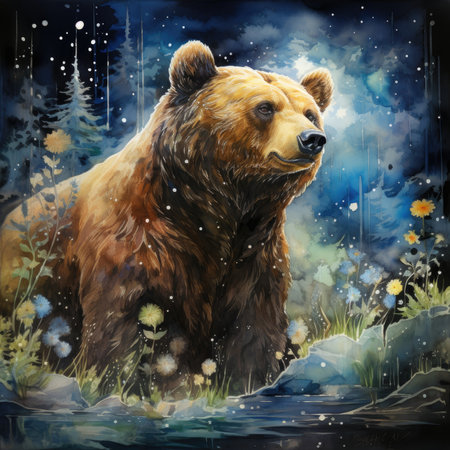 a brown bear in the forest.の素材