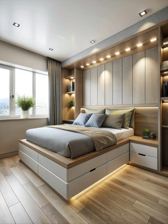 luxury bedroom suite in classic style with wood panelingの素材