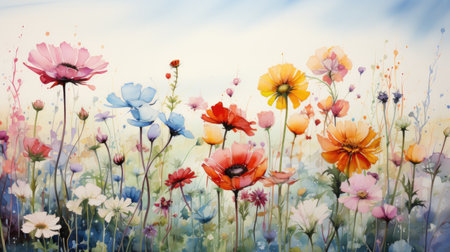 Watercolor Beautiful flowers backgroundの素材