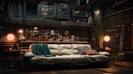 a night club with a sofa in the foregroundの素材
