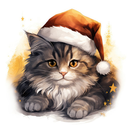 Cute siberian cat in Santa Claus hat.の素材