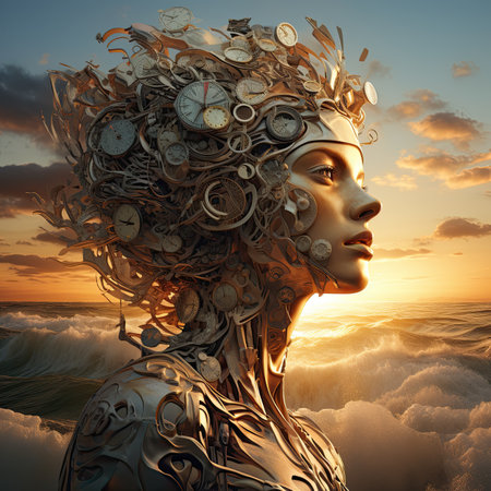 a female robot with gears in her head.の素材
