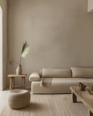 Interior of modern living room with beige sofa and coffee tableの素材