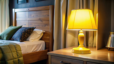 Lamp on bedside table in hotel room, interior design conceptの素材