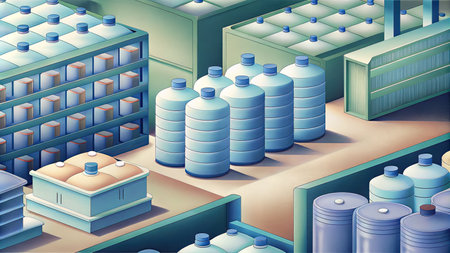 Illustration of a factory with bottles in a 3d isometric styleの素材