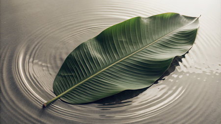 Banana leaf on the water surface with ripples, vintage toneの素材