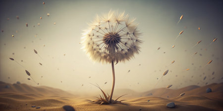 Dandelion in the desert. 3d rendering, 3d illustration.の素材