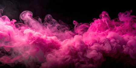 Cloud of pink smoke on a black isolated background. Background from the smoke of vapeの素材