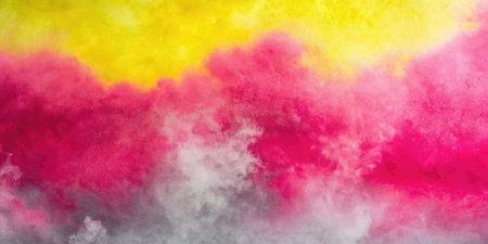 Fantasy cloud of pink, yellow and blue smoke isolated on white backgroundの素材