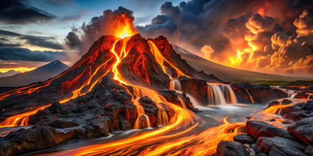 Panoramic view of volcano Etna at sunset, Sicily, Italyの素材
