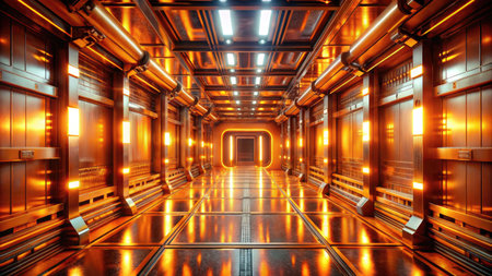 futuristic scifi tunnel corridor with glowing lights 3d renderingの素材