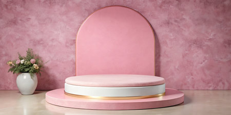 pink pedestal in front of pink wall. 3d renderingの素材