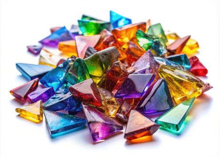 multicolored glass crystals on a white background, close-upの素材