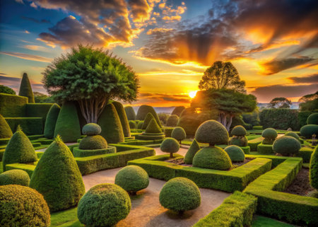 Beautiful landscape of garden at sunset time in Chiang Rai province.の素材