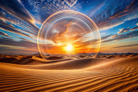 Sunset in the desert dunes. 3D rendered illustration.の素材