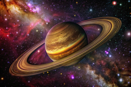 Solar System - Saturn. Cosmos art. Elements of this image furnished by NASAの素材