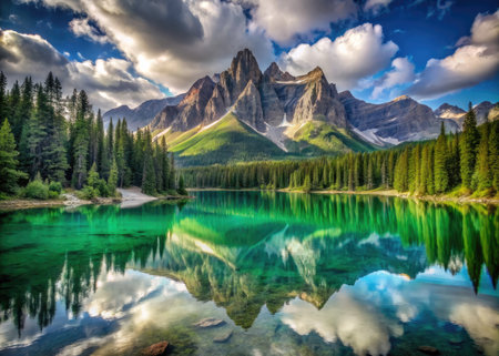 Beautiful reflection of Moraine lake in Banff National Park, Canadaの素材