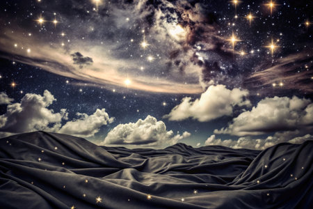Night sky with stars and clouds. Collage. 3d renderingの素材