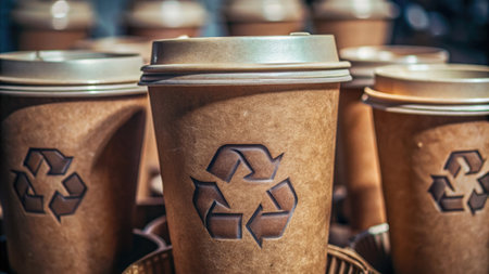 Paper cups of coffee. Recycling concept. Recycling.の素材