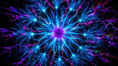 Fractal 3D Illustration of a lightning bolt in black backgroundの素材