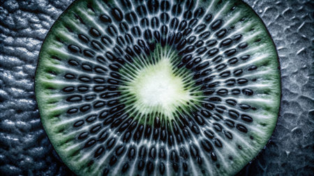 Kiwi fruit on a black background. Close up. Toned.の素材