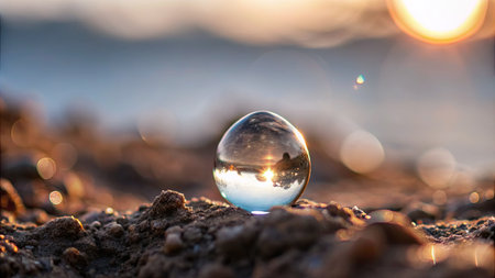 crystal ball on the beach at sunset. beautiful photo digital pictureの素材