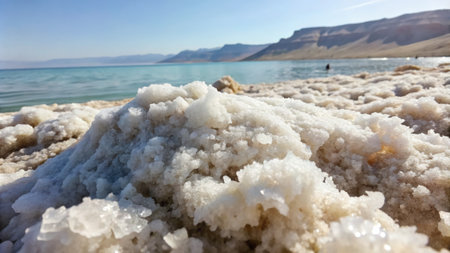 Dead Sea salt deposits in Israel. Dead Sea is a salt lake in southern Israel.の素材