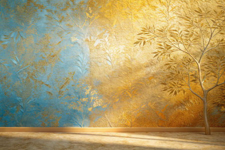 3d render, abstract background, minimal design, blue and gold colorの素材