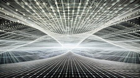 abstract technology background with glowing lines and dots. 3d renderingの素材