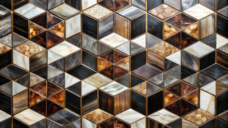 Background of mosaic tile wall texture pattern with black, white and brown colorの素材
