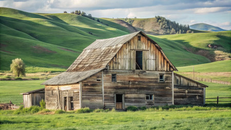 Abandoned barn in the rolling hills of Washington State, USA.の素材
